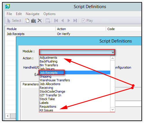 Handheld WMS script definitions