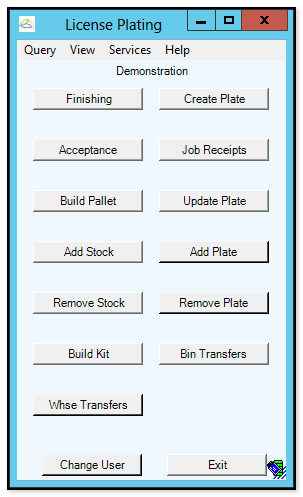 License Plating menu